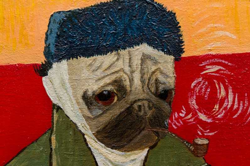 yuliia ustymenko van pug self portrait with bandaged ear and pipe painting