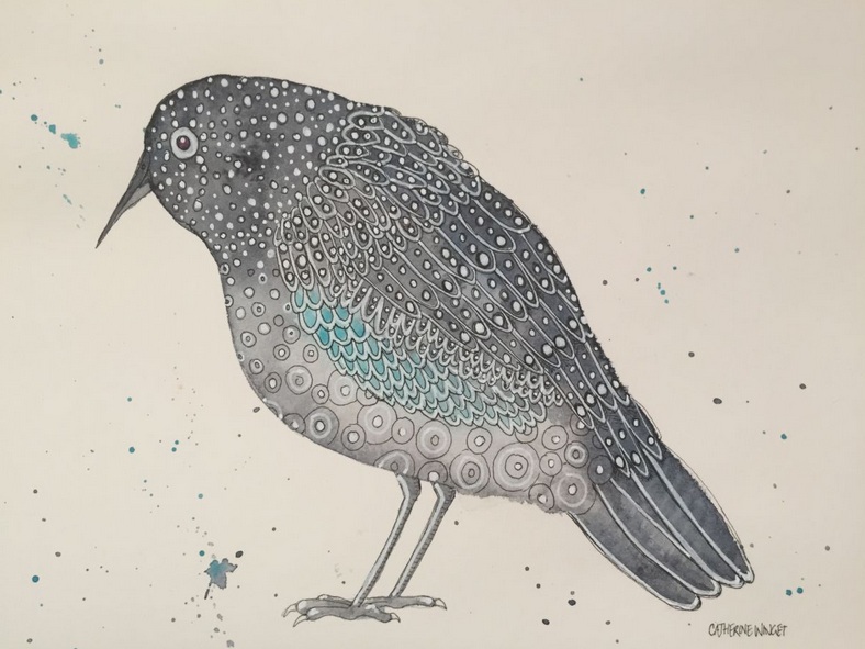 Catherine Winget - Flower Bird in Grey
