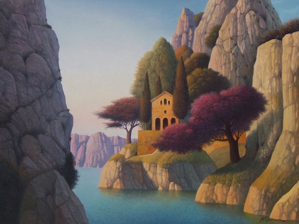 Evgeni Gordiets - Evening Bay with Blooming Tree