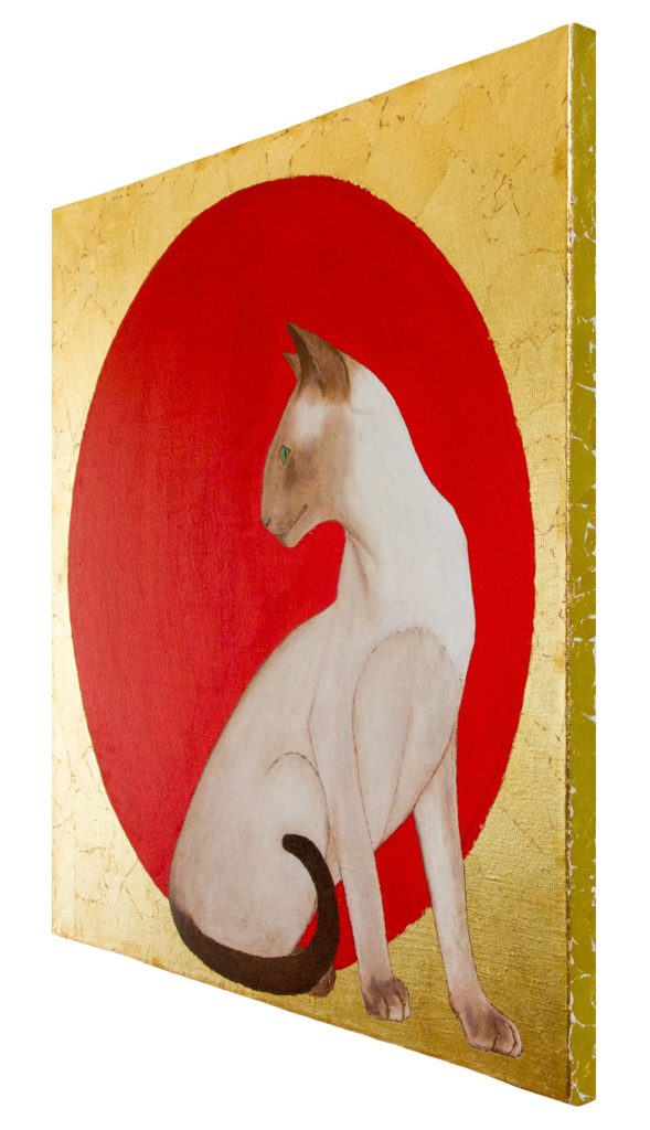 Yuliia Ustymenko - Oriental cat. Oil painting with gold leaf. Side view