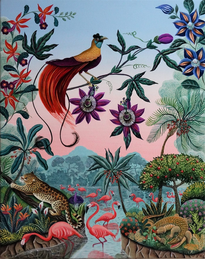 Marie Amalia Bartolini - Oiseau de paradis aux fleurs de la passion