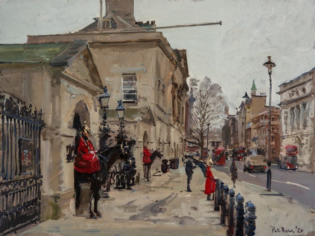 Peter Brown - The Queen's Guard, Whitehall, the day before they were Stood Down, March 2020