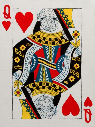 Yuliia Ustymenko - Queen of hearts. Pug. Playing card